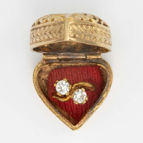 VINTAGE 9CT GOLD HEART RING BOX WITH RING CHARM - ADDITIONAL PHOTO 1