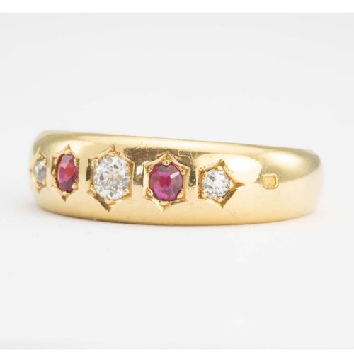 VICTORIAN 18CT RUBY DIAMOND 5 STONE GYPSY RING - ADDITIONAL PHOTO 1