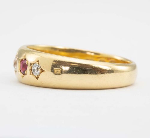 VICTORIAN 18CT RUBY DIAMOND 5 STONE GYPSY RING - ADDITIONAL PHOTO 2