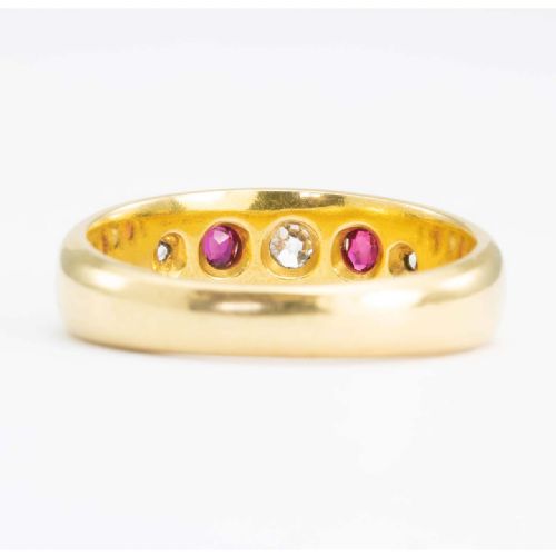 VICTORIAN 18CT RUBY DIAMOND 5 STONE GYPSY RING - ADDITIONAL PHOTO 3