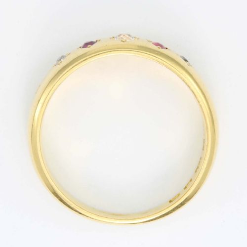 VICTORIAN 18CT RUBY DIAMOND 5 STONE GYPSY RING - ADDITIONAL PHOTO 4