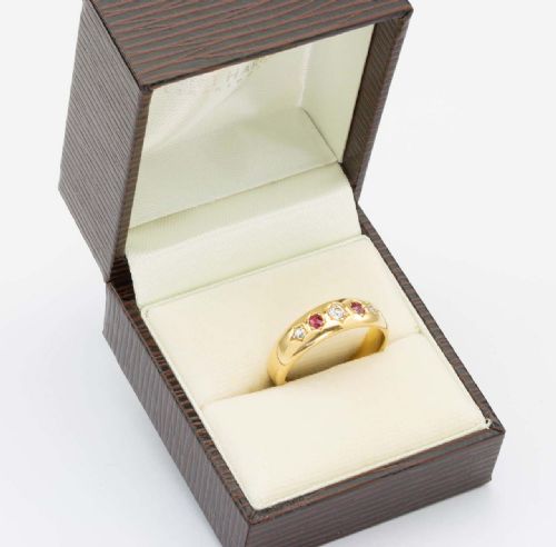 VICTORIAN 18CT RUBY DIAMOND 5 STONE GYPSY RING - ADDITIONAL PHOTO 6