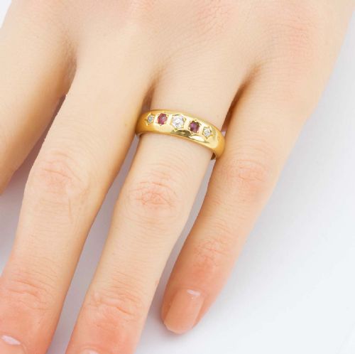 VICTORIAN 18CT RUBY DIAMOND 5 STONE GYPSY RING - ADDITIONAL PHOTO 7