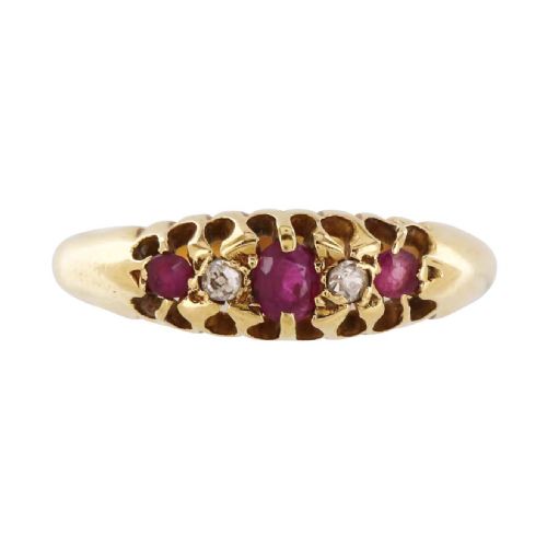 antique 18ct gold ruby and diamond ring - CATEGORY: ANTIQUE JEWELLERY - DATED 1920
