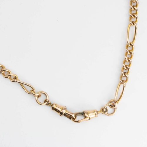 VINTAGE 9CT ROSE GOLD 185 FIGARO CHAIN NECKLACE WITH TBAR AND DOG CLIP 97 GRAMS - ADDITIONAL PHOTO 1