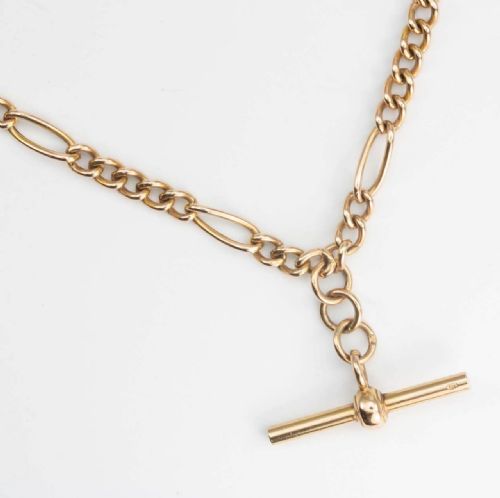 VINTAGE 9CT ROSE GOLD 185 FIGARO CHAIN NECKLACE WITH TBAR AND DOG CLIP 97 GRAMS - ADDITIONAL PHOTO 2
