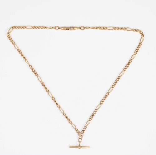 VINTAGE 9CT ROSE GOLD 185 FIGARO CHAIN NECKLACE WITH TBAR AND DOG CLIP 97 GRAMS - ADDITIONAL PHOTO 3