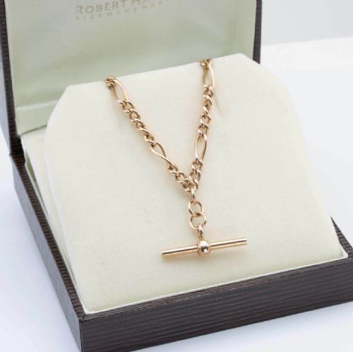 VINTAGE 9CT ROSE GOLD 185 FIGARO CHAIN NECKLACE WITH TBAR AND DOG CLIP 97 GRAMS - ADDITIONAL PHOTO 4