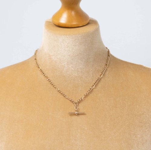 VINTAGE 9CT ROSE GOLD 185 FIGARO CHAIN NECKLACE WITH TBAR AND DOG CLIP 97 GRAMS - ADDITIONAL PHOTO 5