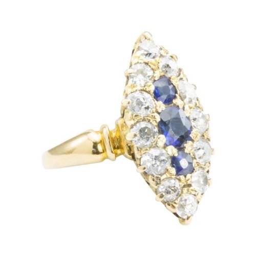 ANTIQUE EDWARDIAN 18CT GOLD OLD CUT SAPPHIRE DIAMOND MARQUISE RING - ADDITIONAL PHOTO 2