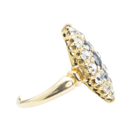 ANTIQUE EDWARDIAN 18CT GOLD OLD CUT SAPPHIRE DIAMOND MARQUISE RING - ADDITIONAL PHOTO 3