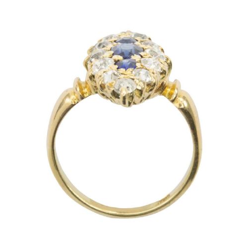 ANTIQUE EDWARDIAN 18CT GOLD OLD CUT SAPPHIRE DIAMOND MARQUISE RING - ADDITIONAL PHOTO 5