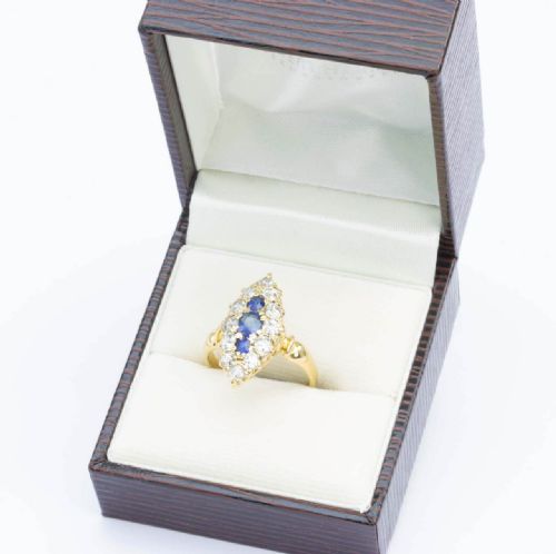 ANTIQUE EDWARDIAN 18CT GOLD OLD CUT SAPPHIRE DIAMOND MARQUISE RING - ADDITIONAL PHOTO 6