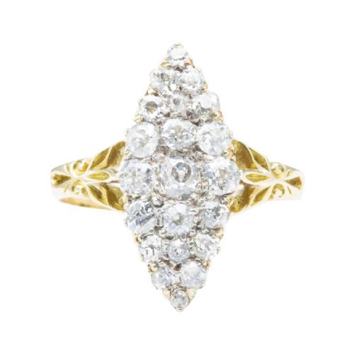 antique edwardian 18ct gold old cut diamond marquise ring - CATEGORY: ANTIQUE JEWELLERY - DATED EDWARDIAN
