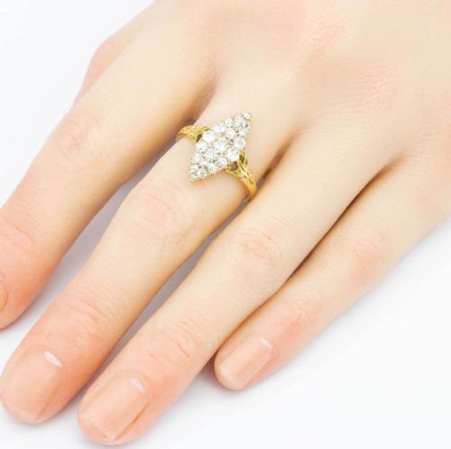 ANTIQUE EDWARDIAN 18CT GOLD OLD CUT DIAMOND MARQUISE RING - ADDITIONAL PHOTO 1