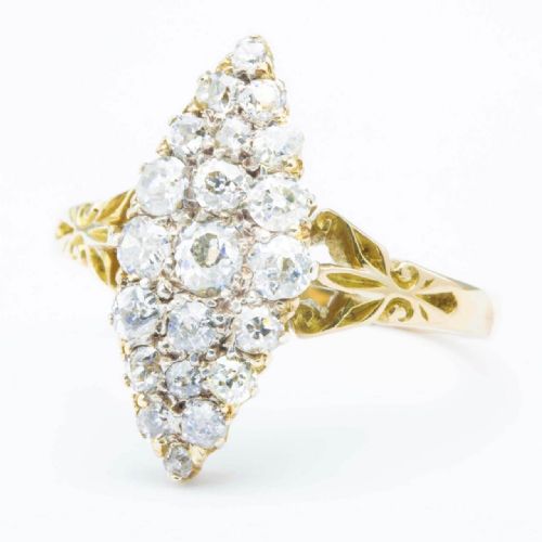ANTIQUE EDWARDIAN 18CT GOLD OLD CUT DIAMOND MARQUISE RING - ADDITIONAL PHOTO 2