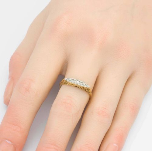 VINTAGE 18CT GOLD 5 STONE ROSE CUT DIAMOND RING - ADDITIONAL PHOTO 2