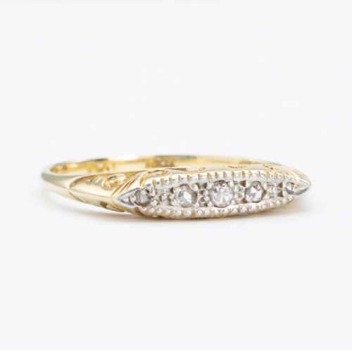 VINTAGE 18CT GOLD 5 STONE ROSE CUT DIAMOND RING - ADDITIONAL PHOTO 4