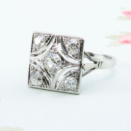 ART DECO PLATINUM DIAMOND SQUARE PANEL RING - ADDITIONAL PHOTO 1