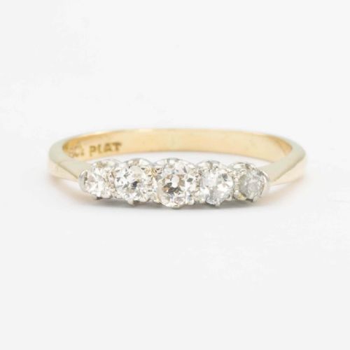 VINTAGE 18CT GOLD 5 STONE OLD CUT DIAMOND RING 191020S 035 CARAT - ADDITIONAL PHOTO 1