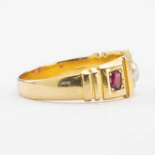 ANTIQUE VICTORIAN 18CT GOLD PEARL AND RUBY GYPSY RING HALLMARKED 1894 - ADDITIONAL PHOTO 2