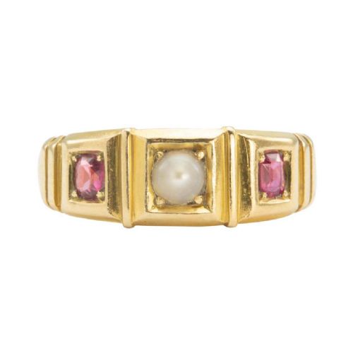 antique victorian 18ct gold pearl and ruby gypsy ring hallmarked 1894 - CATEGORY: ANTIQUE JEWELLERY - DATED VICTORIAN