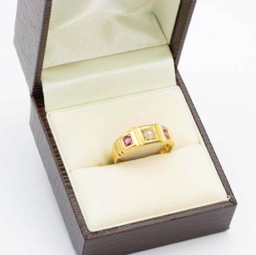 ANTIQUE VICTORIAN 18CT GOLD PEARL AND RUBY GYPSY RING HALLMARKED 1894 - ADDITIONAL PHOTO 7