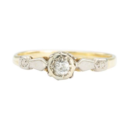 antique 18ct gold old cut 010 carat diamond solitaire engagement ring - CATEGORY: ANTIQUE JEWELLERY - DATED 1910
