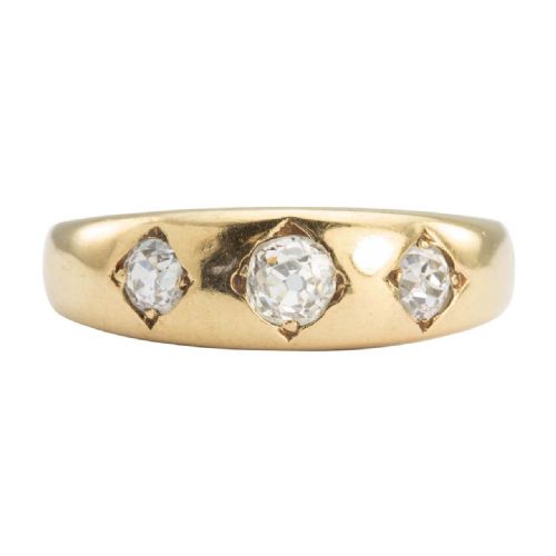 antique 18ct gold 3 stone old cut diamond gypsy ring - CATEGORY: ANTIQUE JEWELLERY - DATED 1900