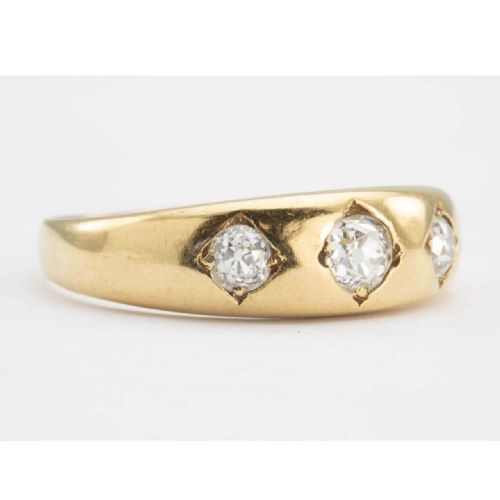 ANTIQUE 18CT GOLD 3 STONE OLD CUT DIAMOND GYPSY RING - ADDITIONAL PHOTO 1