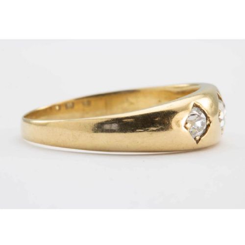 ANTIQUE 18CT GOLD 3 STONE OLD CUT DIAMOND GYPSY RING - ADDITIONAL PHOTO 4
