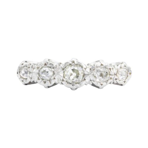 antique 18ct gold 5 stone old cut illusion set diamond ring - CATEGORY: ANTIQUE JEWELLERY - DATED 1900