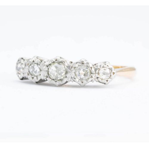 ANTIQUE 18CT GOLD 5 STONE OLD CUT ILLUSION SET DIAMOND RING - ADDITIONAL PHOTO 2