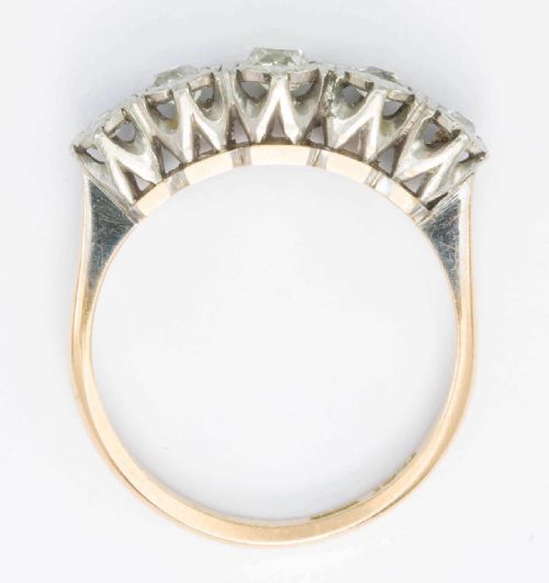 ANTIQUE 18CT GOLD 5 STONE OLD CUT ILLUSION SET DIAMOND RING - ADDITIONAL PHOTO 4