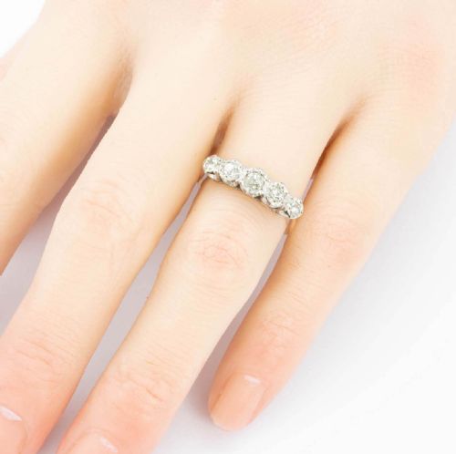 ANTIQUE 18CT GOLD 5 STONE OLD CUT ILLUSION SET DIAMOND RING - ADDITIONAL PHOTO 5