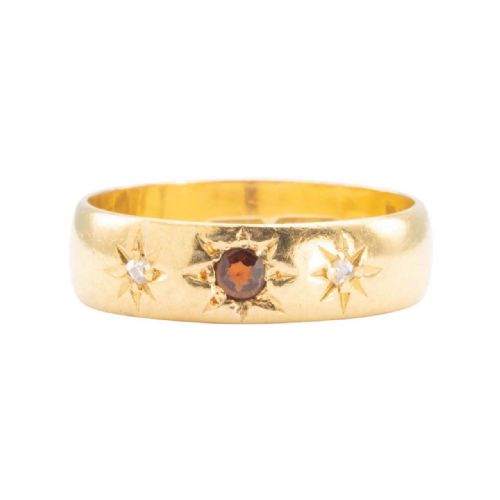 victorian 22ct gold garnet and diamond gypsy wedding ring hallmarked 1899 - CATEGORY: ANTIQUE JEWELLERY - DATED 1900