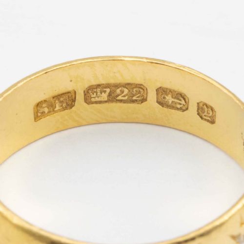VICTORIAN 22CT GOLD GARNET AND DIAMOND GYPSY WEDDING RING HALLMARKED 1899 - ADDITIONAL PHOTO 4