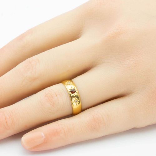 VICTORIAN 22CT GOLD GARNET AND DIAMOND GYPSY WEDDING RING HALLMARKED 1899 - ADDITIONAL PHOTO 5