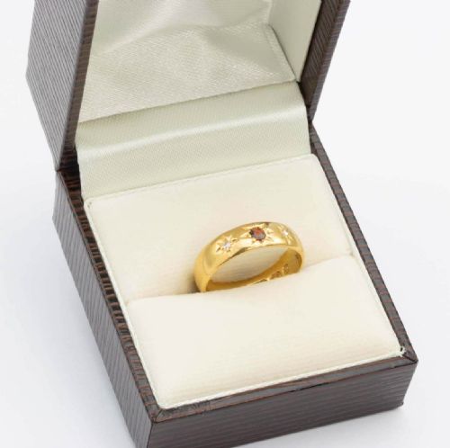 VICTORIAN 22CT GOLD GARNET AND DIAMOND GYPSY WEDDING RING HALLMARKED 1899 - ADDITIONAL PHOTO 6