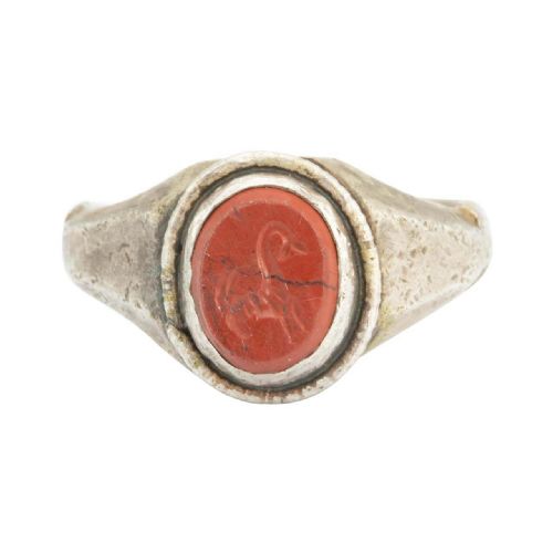 roman silver signet ring with jasper capricorn intaglio - CATEGORY: ANTIQUE JEWELLERY - DATED BEFORE 1700