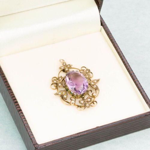 VICTORIAN 9CT GOLD AMETHYST SEED PEARL PENDANT - ADDITIONAL PHOTO 3