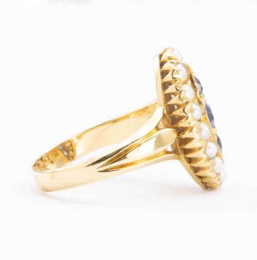VICTORIAN 18CT GOLD SAPPHIRE AND PEARL MARQUISE RING - ADDITIONAL PHOTO 1