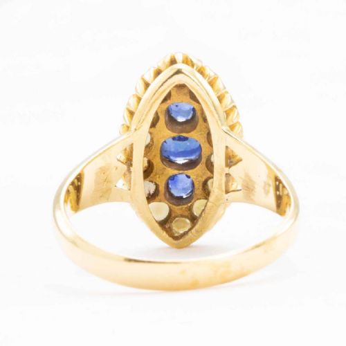 VICTORIAN 18CT GOLD SAPPHIRE AND PEARL MARQUISE RING - ADDITIONAL PHOTO 3