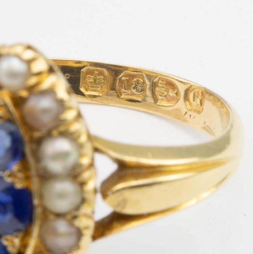 VICTORIAN 18CT GOLD SAPPHIRE AND PEARL MARQUISE RING - ADDITIONAL PHOTO 4