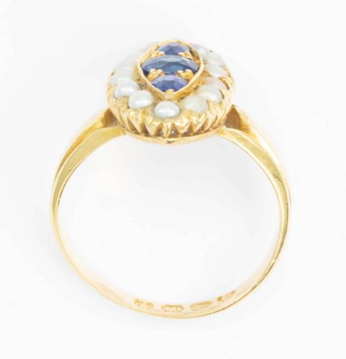 VICTORIAN 18CT GOLD SAPPHIRE AND PEARL MARQUISE RING - ADDITIONAL PHOTO 5