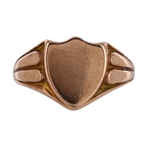 vintage 9ct rose gold shield signet ring - CATEGORY: ANTIQUE JEWELLERY - DATED 1940