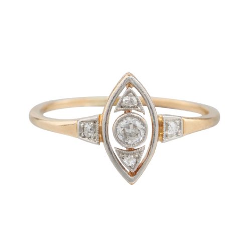 art nouveau 18ct gold old cut diamond navette ring - CATEGORY: ANTIQUE JEWELLERY - DATED 1910