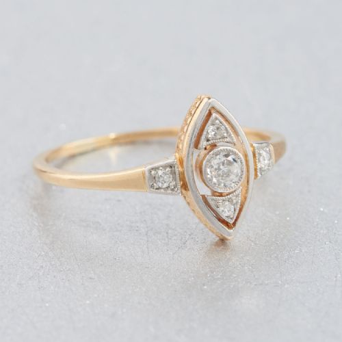 ART NOUVEAU 18CT GOLD OLD CUT DIAMOND NAVETTE RING - ADDITIONAL PHOTO 1