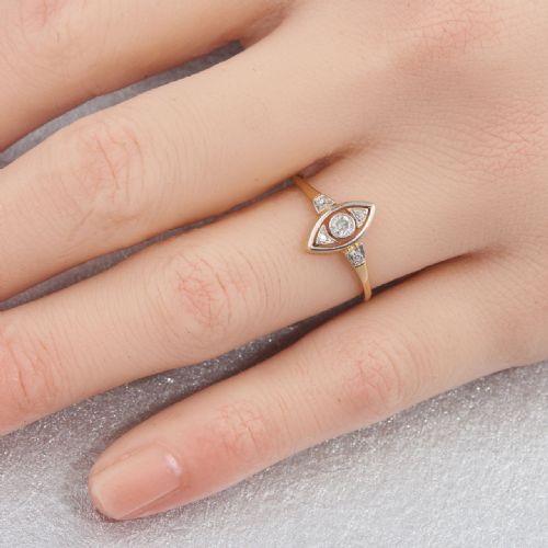 ART NOUVEAU 18CT GOLD OLD CUT DIAMOND NAVETTE RING - ADDITIONAL PHOTO 6