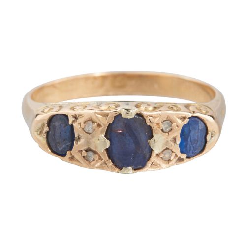 edwardian 18ct gold sapphire diamond half hoop ring - CATEGORY: ANTIQUE JEWELLERY - DATED 1900
